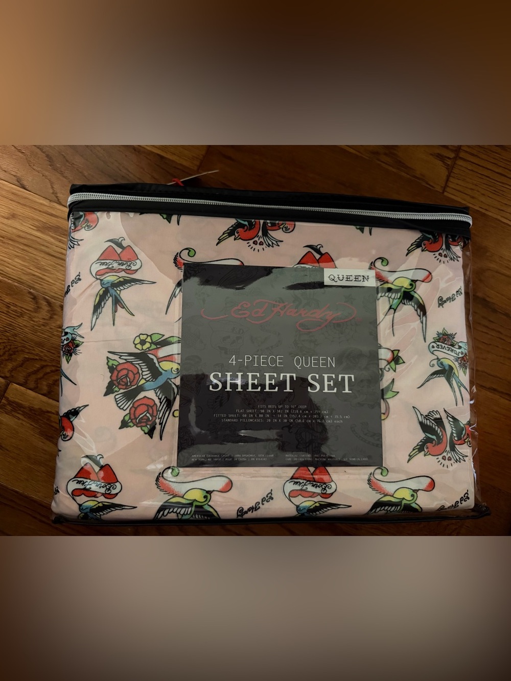 Ed Hardy Pink Tattoo Bird & Rose Queen Sheet Set